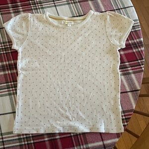 Mini Boden Cream T-Shirt with Pink Dots